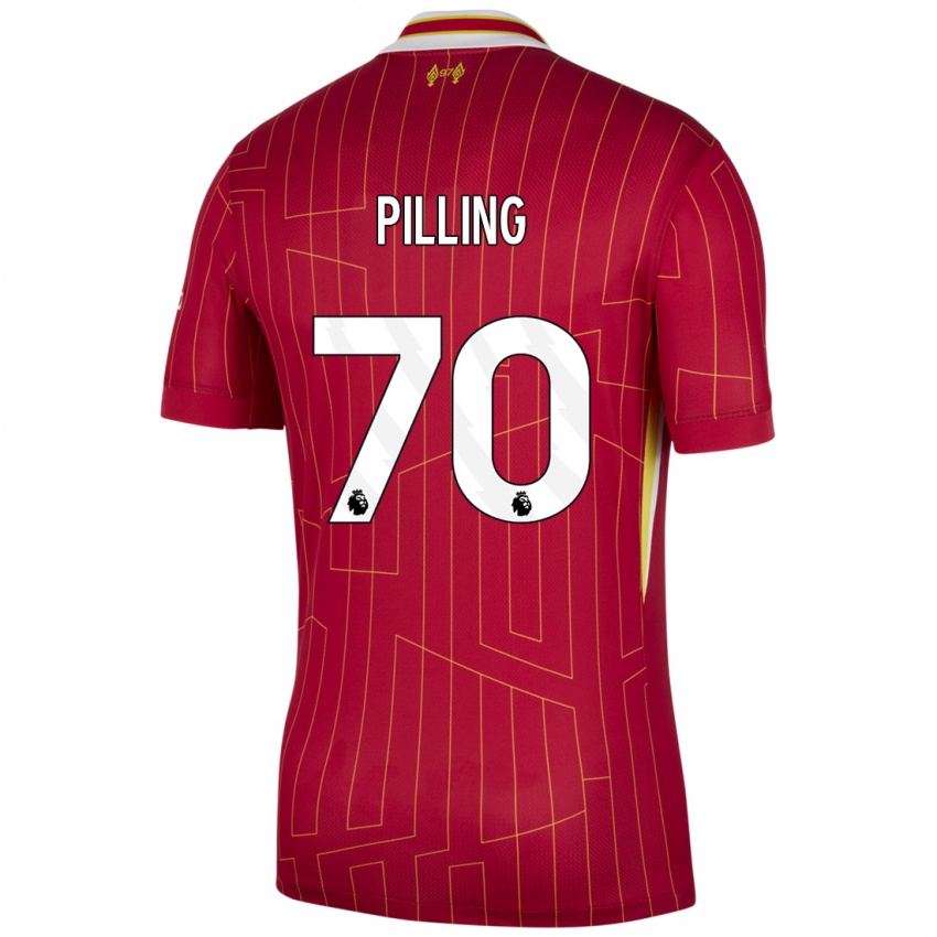 Bambino Maglia Tommy Pilling #70 Rosso Giallo Bianco Kit Gara Home 2024/25 Maglietta