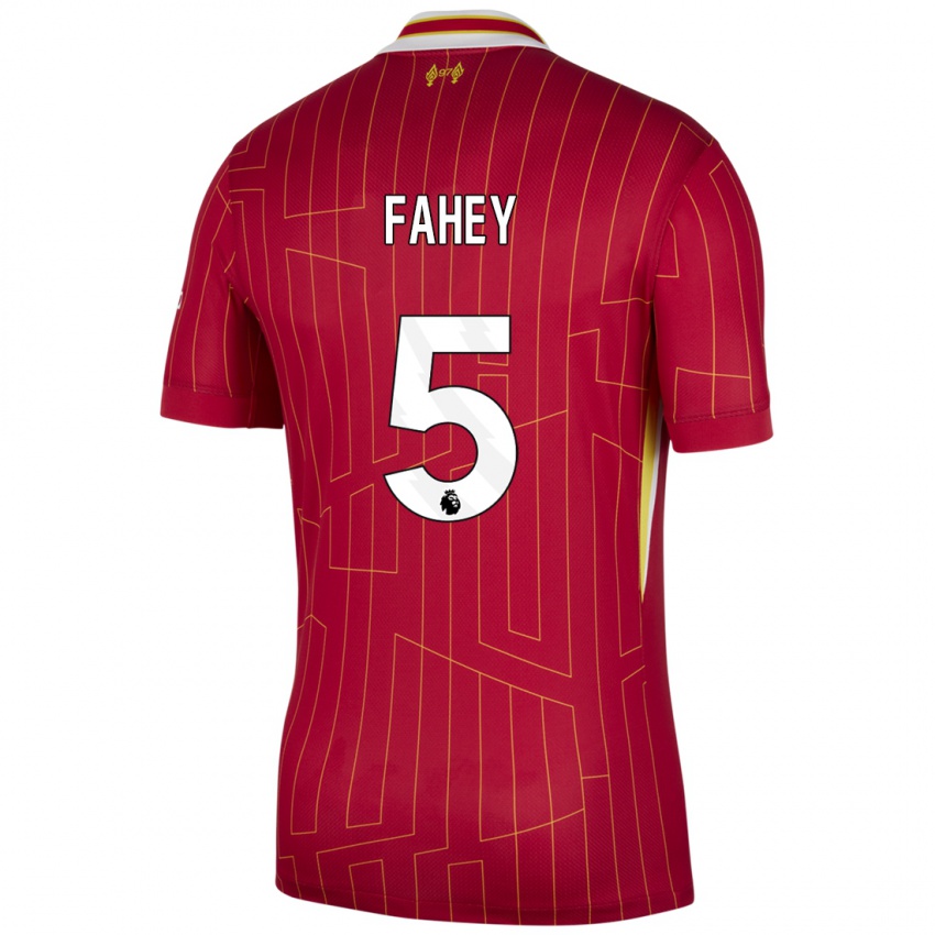 Bambino Maglia Niamh Fahey #5 Rosso Giallo Bianco Kit Gara Home 2024/25 Maglietta