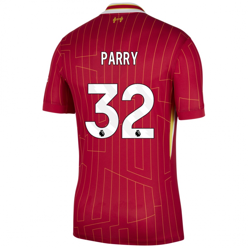 Bambino Maglia Lucy Parry #32 Rosso Giallo Bianco Kit Gara Home 2024/25 Maglietta