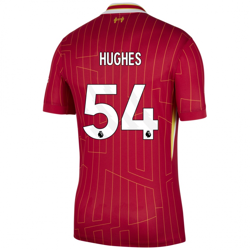 Bambino Maglia Liam Hughes #54 Rosso Giallo Bianco Kit Gara Home 2024/25 Maglietta