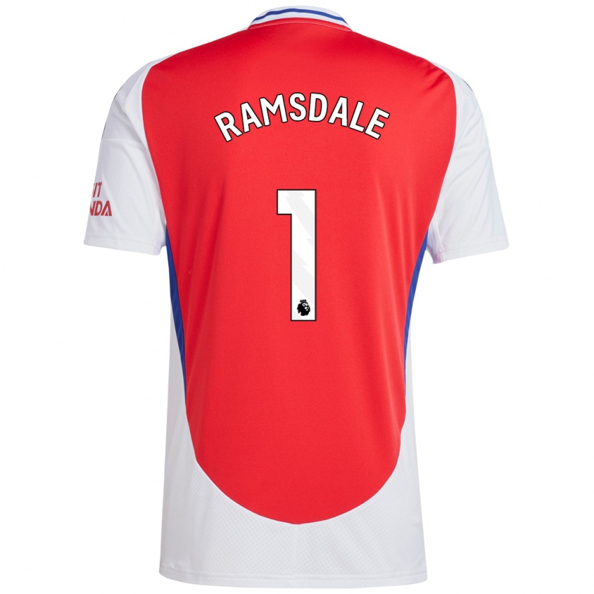 Bambino Maglia Aaron Ramsdale #1 Rosso Bianco Kit Gara Home 2024/25 Maglietta