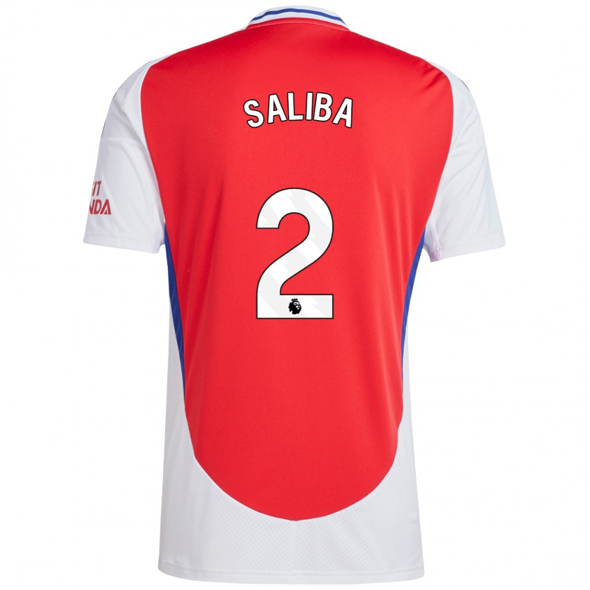 Bambino Maglia William Saliba #2 Rosso Bianco Kit Gara Home 2024/25 Maglietta