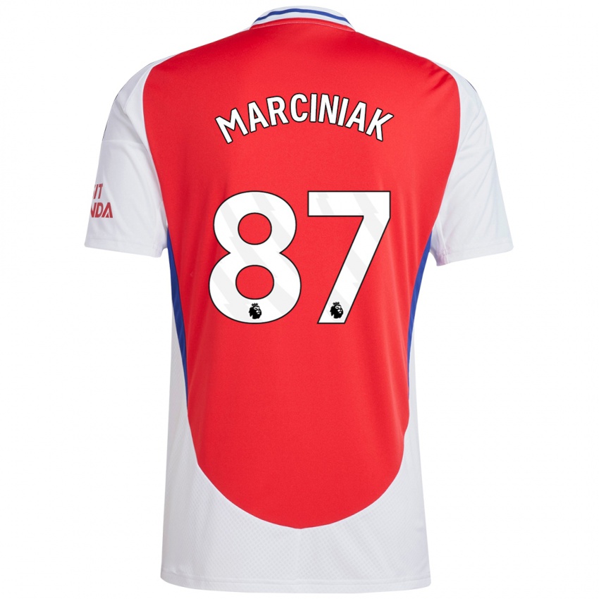 Bambino Maglia Alex Marciniak #87 Rosso Bianco Kit Gara Home 2024/25 Maglietta