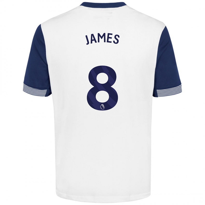 Bambino Maglia Angharad James #8 Bianco Blu Kit Gara Home 2024/25 Maglietta