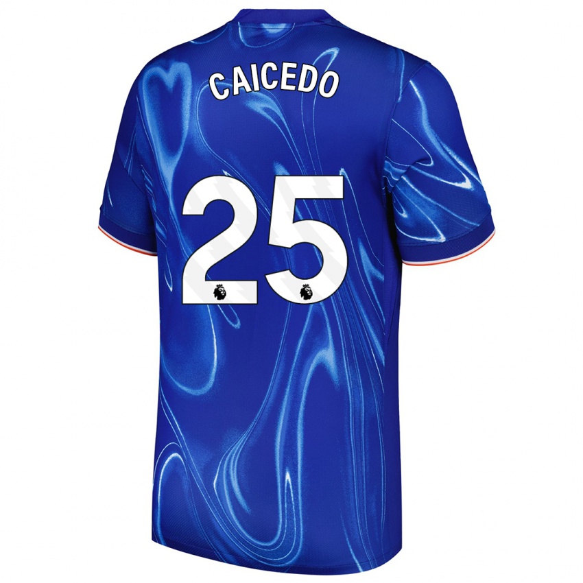 Bambino Maglia Moisés Caicedo #25 Blu Bianco Kit Gara Home 2024/25 Maglietta