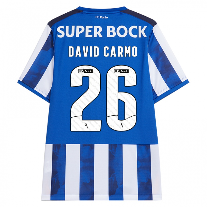 Bambino Maglia David Carmo #26 Blu Bianco Kit Gara Home 2024/25 Maglietta