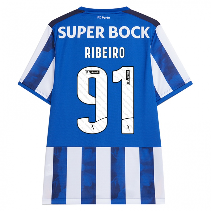 Bambino Maglia Gonçalo Ribeiro #91 Blu Bianco Kit Gara Home 2024/25 Maglietta