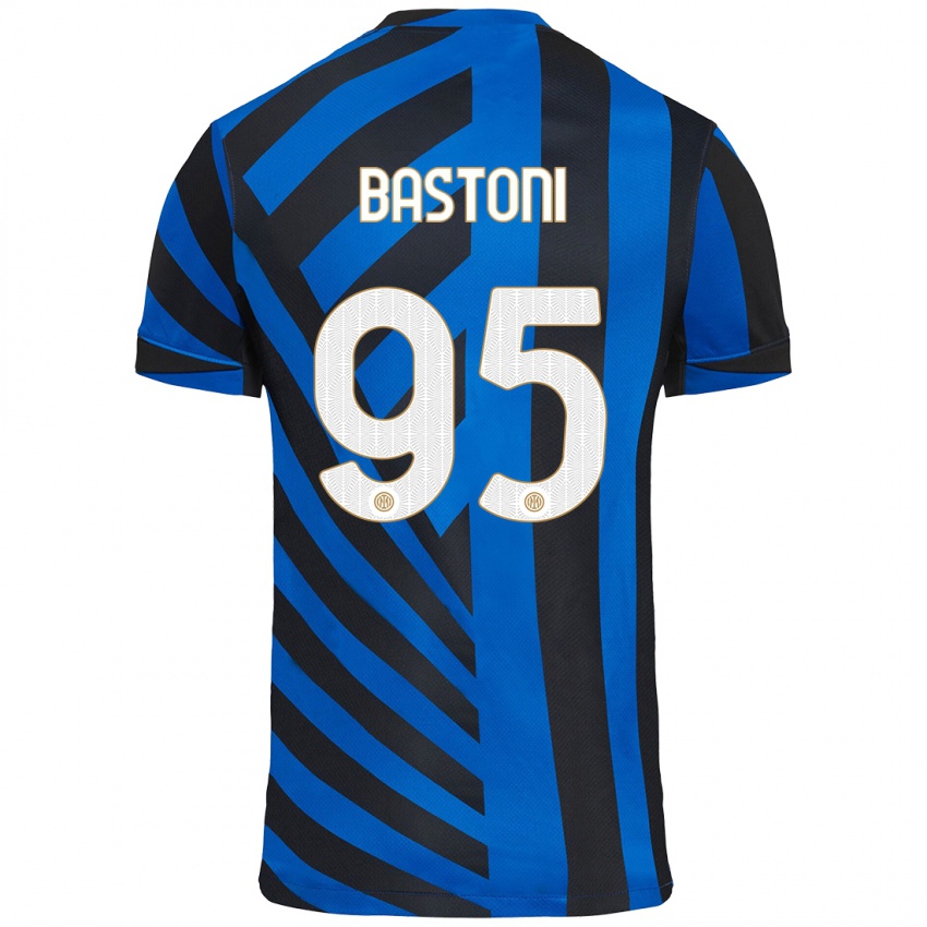 Bambino Maglia Alessandro Bastoni #95 Blu Nero Kit Gara Home 2024/25 Maglietta