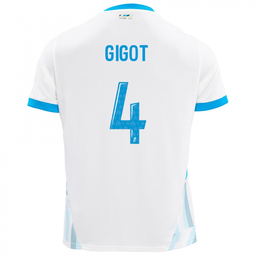 Bambino Maglia Samuel Gigot #4 Bianco Azzurro Kit Gara Home 2024/25 Maglietta