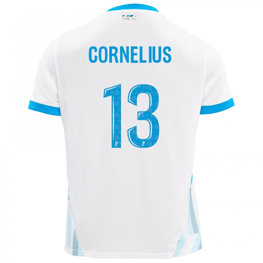 Bambino Maglia Derek Cornelius #13 Bianco Azzurro Kit Gara Home 2024/25 Maglietta