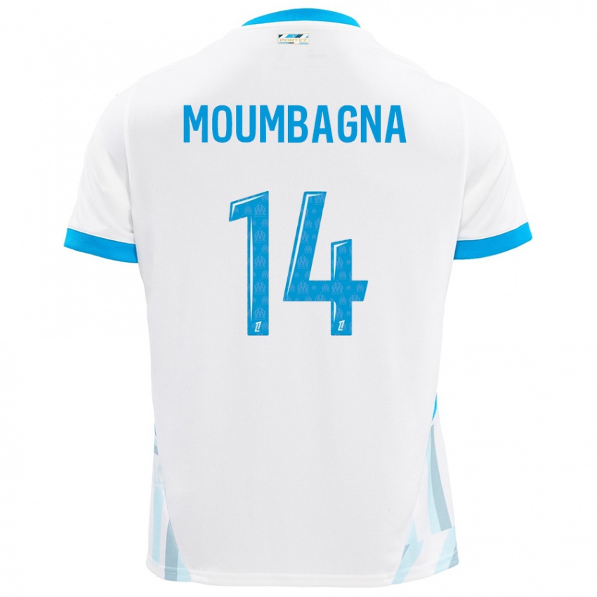 Bambino Maglia Faris Moumbagna #14 Bianco Azzurro Kit Gara Home 2024/25 Maglietta