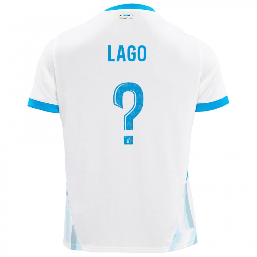 Bambino Maglia Ange Lago #0 Bianco Azzurro Kit Gara Home 2024/25 Maglietta