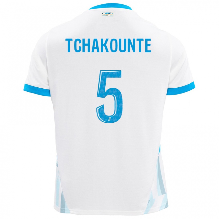 Bambino Maglia Annaëlle Tchakounté #5 Bianco Azzurro Kit Gara Home 2024/25 Maglietta