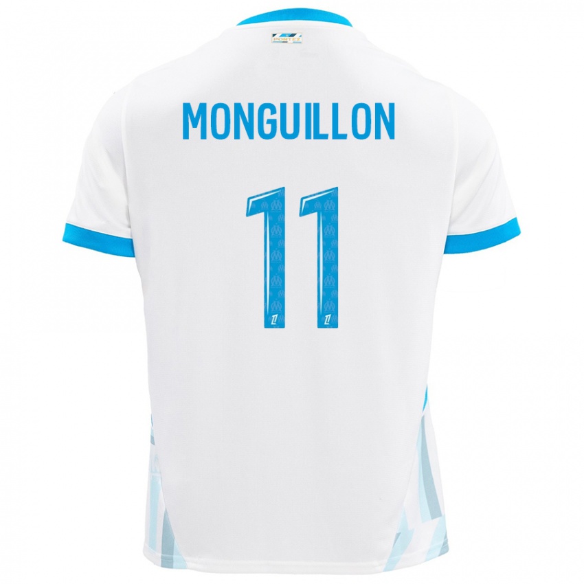 Bambino Maglia Coralie Monguillon #11 Bianco Azzurro Kit Gara Home 2024/25 Maglietta