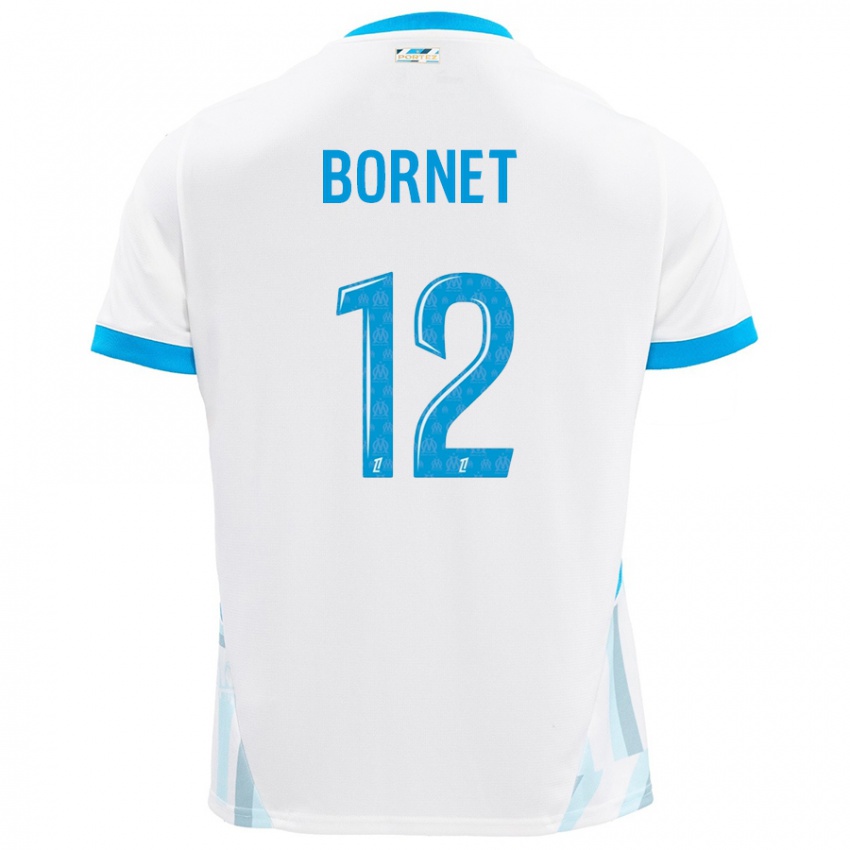 Bambino Maglia Camille Bornet #12 Bianco Azzurro Kit Gara Home 2024/25 Maglietta