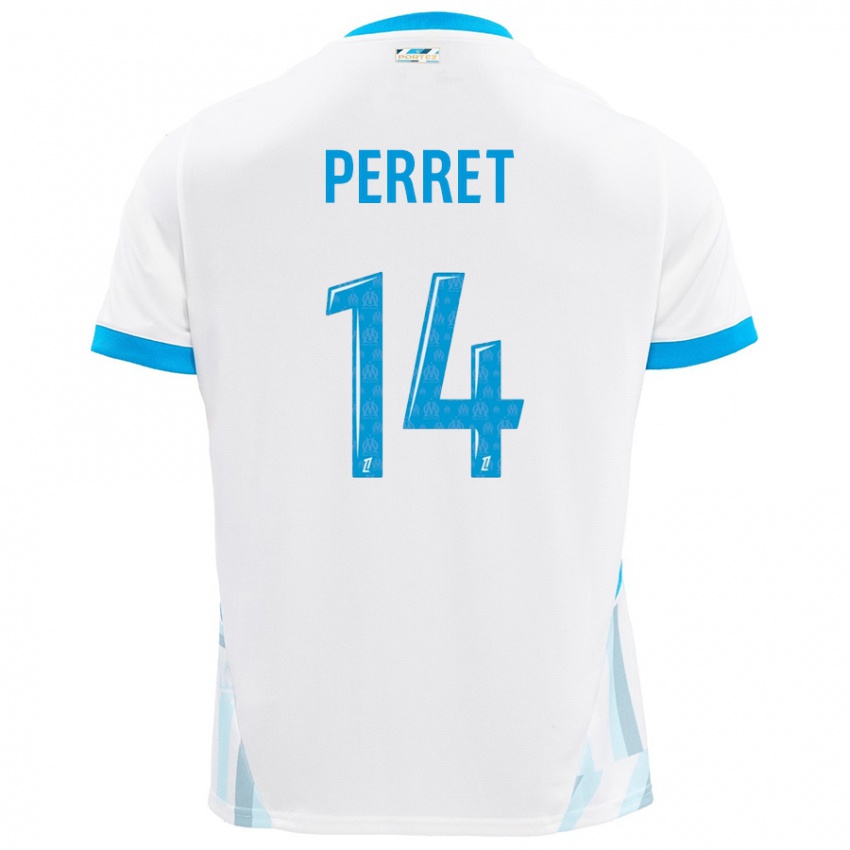 Bambino Maglia Jenny Perret #14 Bianco Azzurro Kit Gara Home 2024/25 Maglietta