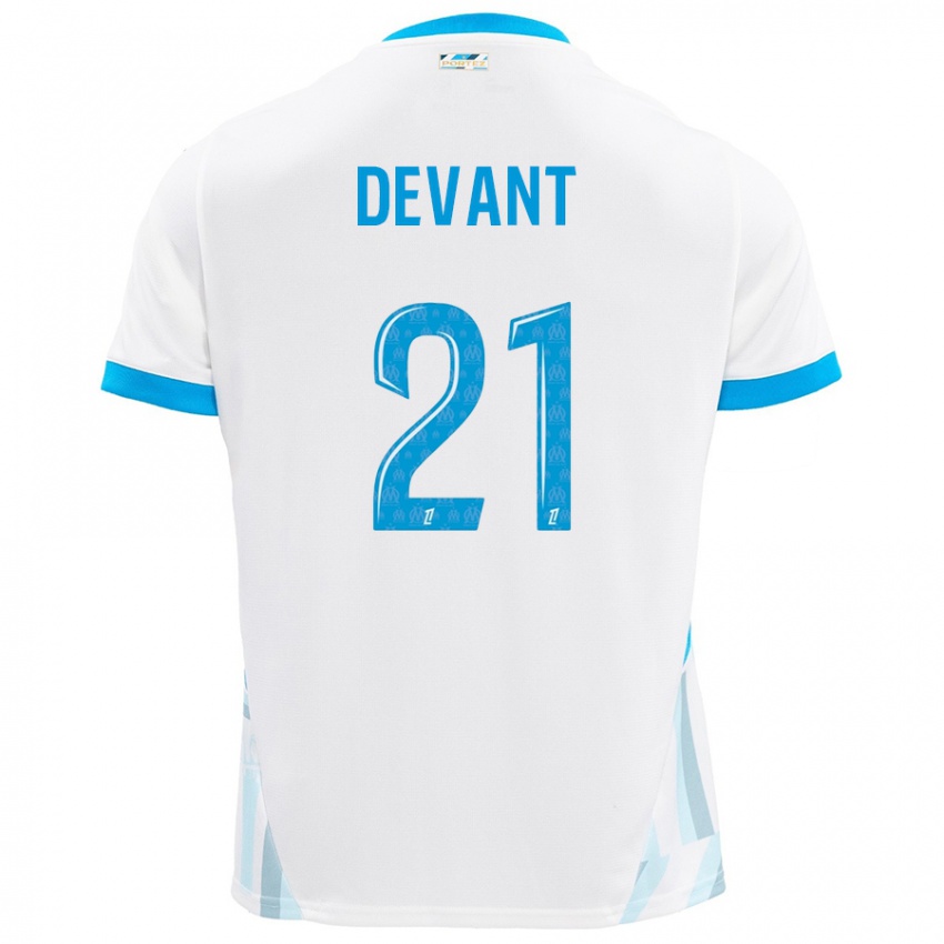 Bambino Maglia Caroline Devant #21 Bianco Azzurro Kit Gara Home 2024/25 Maglietta