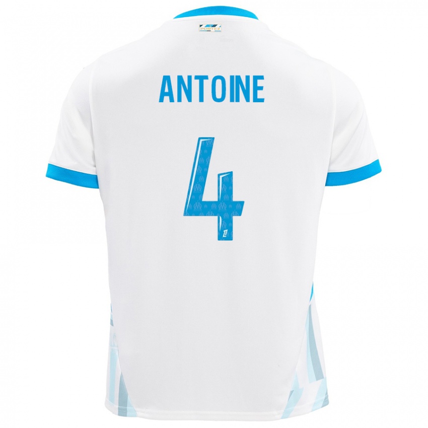 Bambino Maglia Maud Antoine #4 Bianco Azzurro Kit Gara Home 2024/25 Maglietta