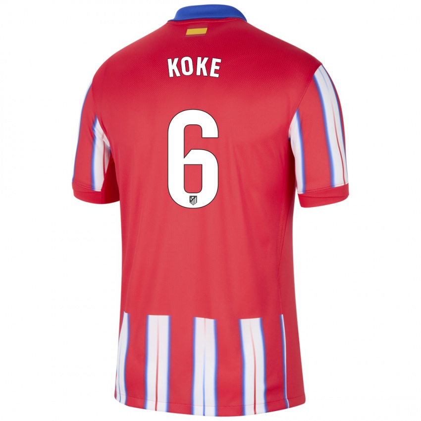 Bambino Maglia Koke #6 Rosso Bianco Blu Kit Gara Home 2024/25 Maglietta