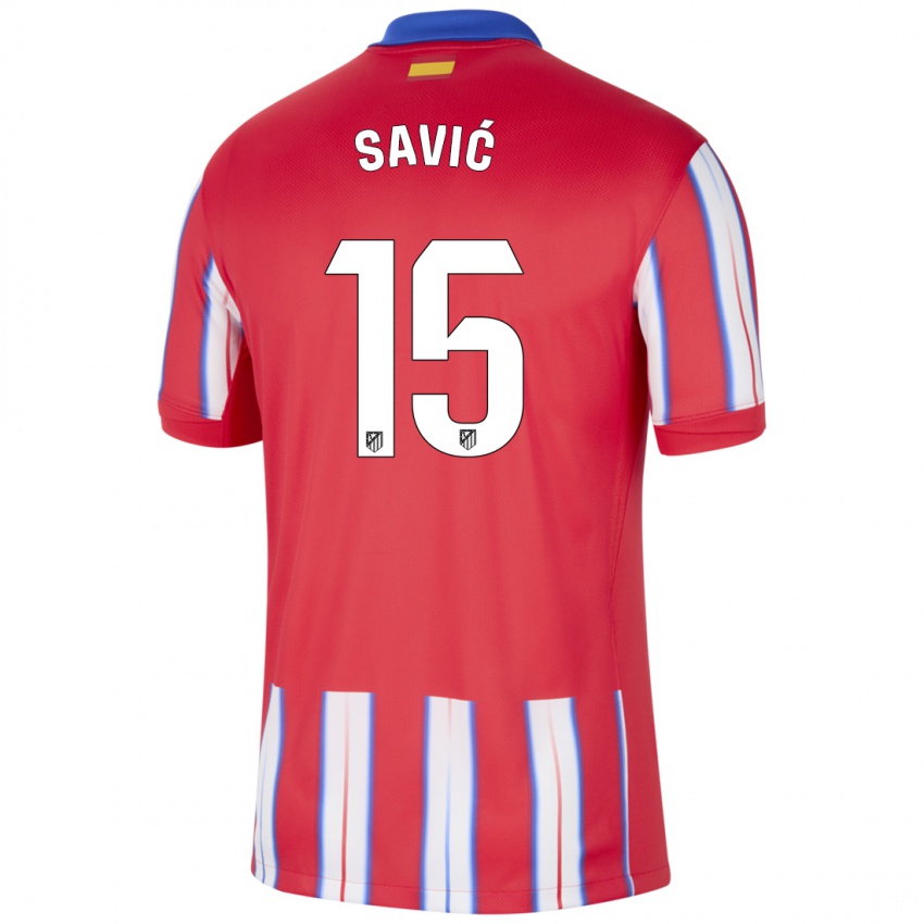 Bambino Maglia Stefan Savic #15 Rosso Bianco Blu Kit Gara Home 2024/25 Maglietta