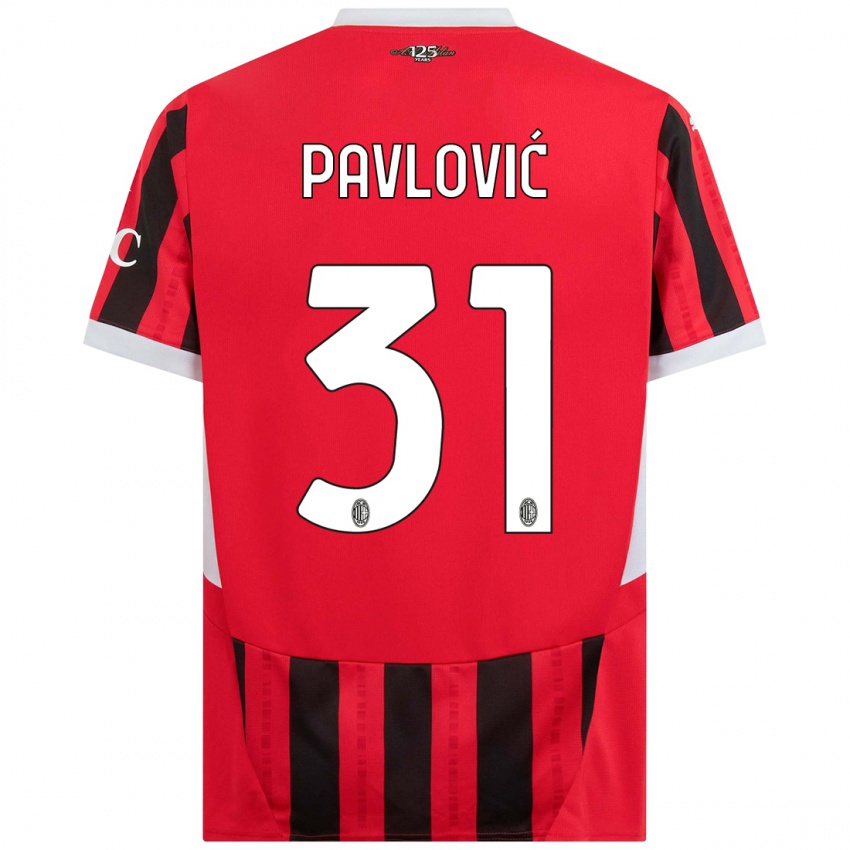 Bambino Maglia Strahinja Pavlović #31 Rosso Nero Kit Gara Home 2024/25 Maglietta