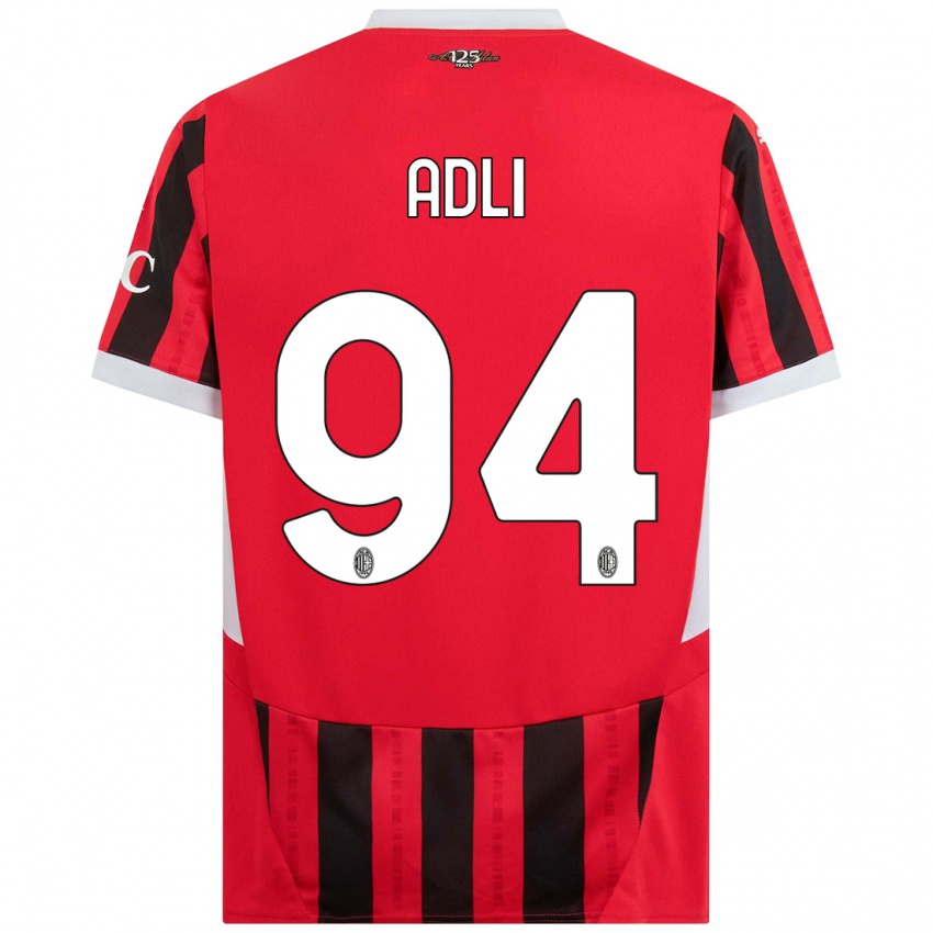 Bambino Maglia Yacine Adli #94 Rosso Nero Kit Gara Home 2024/25 Maglietta