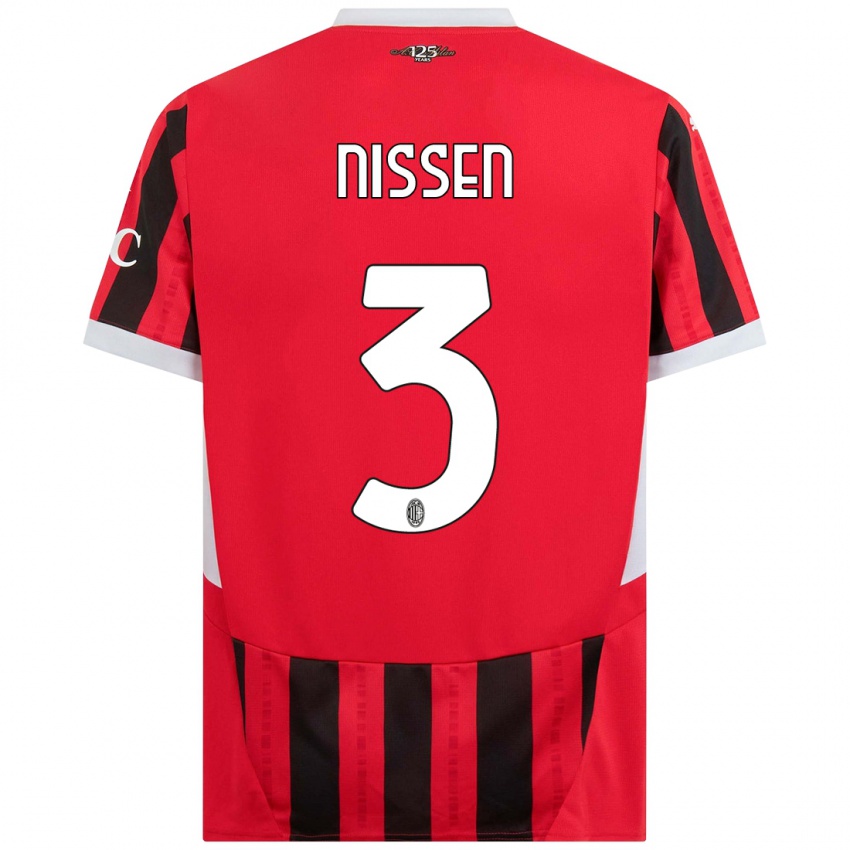 Bambino Maglia Fredrik Nissen #3 Rosso Nero Kit Gara Home 2024/25 Maglietta