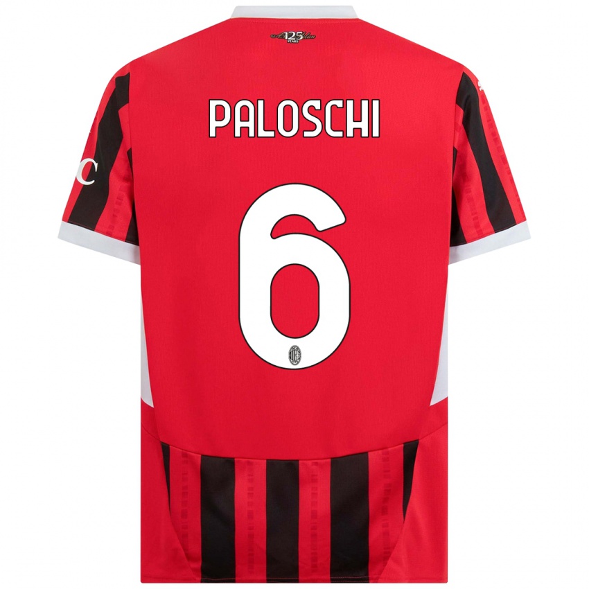 Bambino Maglia Dorian Paloschi #6 Rosso Nero Kit Gara Home 2024/25 Maglietta