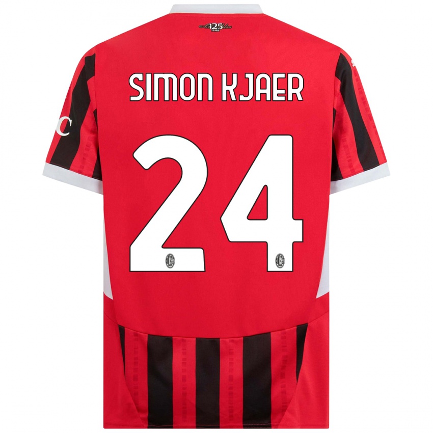 Bambino Maglia Simon Kjaer #24 Rosso Nero Kit Gara Home 2024/25 Maglietta