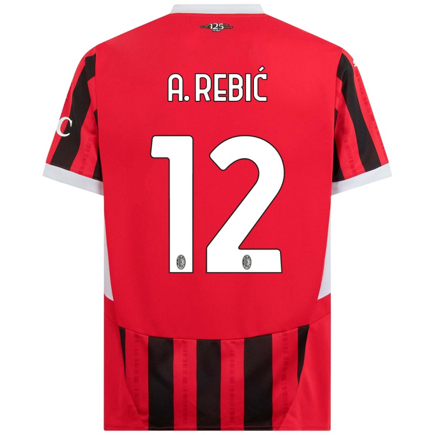 Bambino Maglia Ante Rebic #12 Rosso Nero Kit Gara Home 2024/25 Maglietta