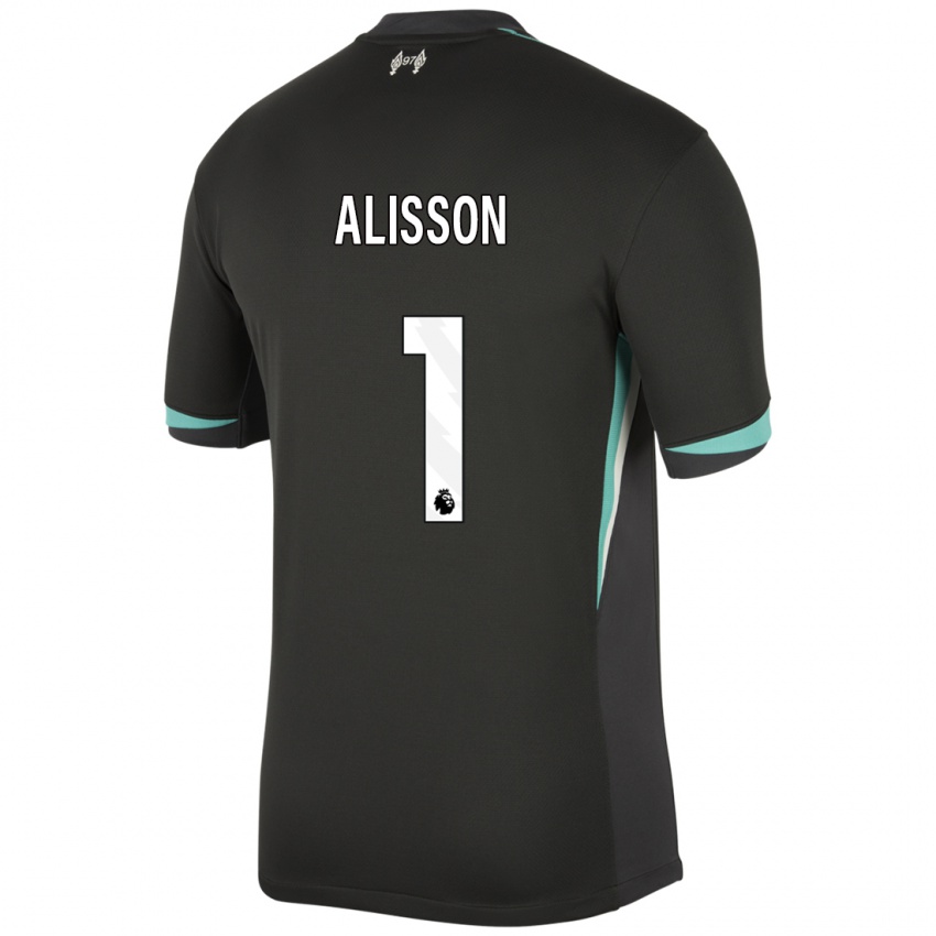 Bambino Maglia Alisson #1 Nero Antracite Bianco Kit Gara Away 2024/25 Maglietta