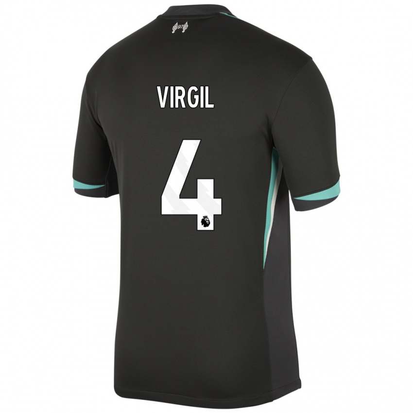 Bambino Maglia Virgil Van Dijk #4 Nero Antracite Bianco Kit Gara Away 2024/25 Maglietta