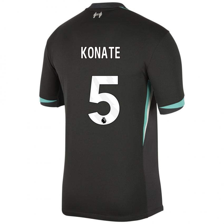 Bambino Maglia Ibrahima Konate #5 Nero Antracite Bianco Kit Gara Away 2024/25 Maglietta