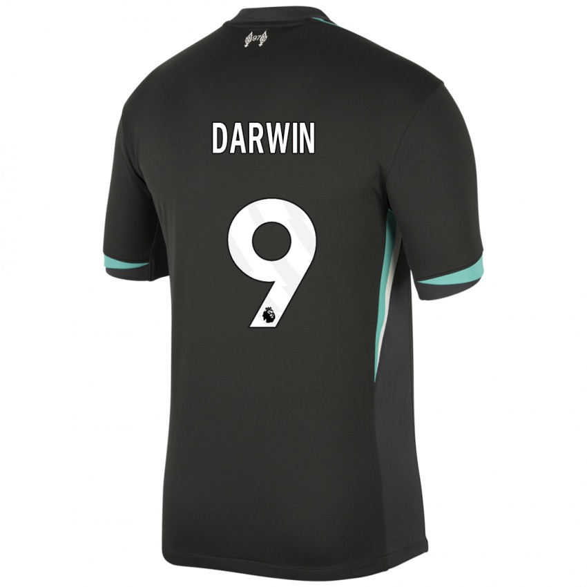 Bambino Maglia Darwin Nunez #9 Nero Antracite Bianco Kit Gara Away 2024/25 Maglietta