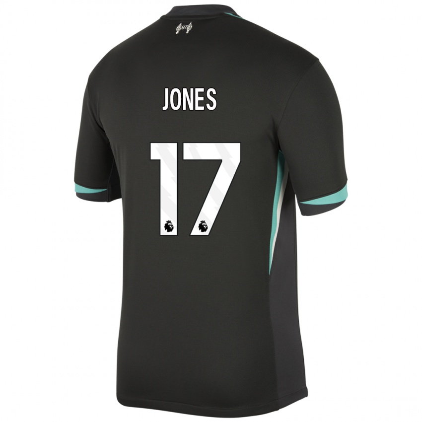 Bambino Maglia Curtis Jones #17 Nero Antracite Bianco Kit Gara Away 2024/25 Maglietta