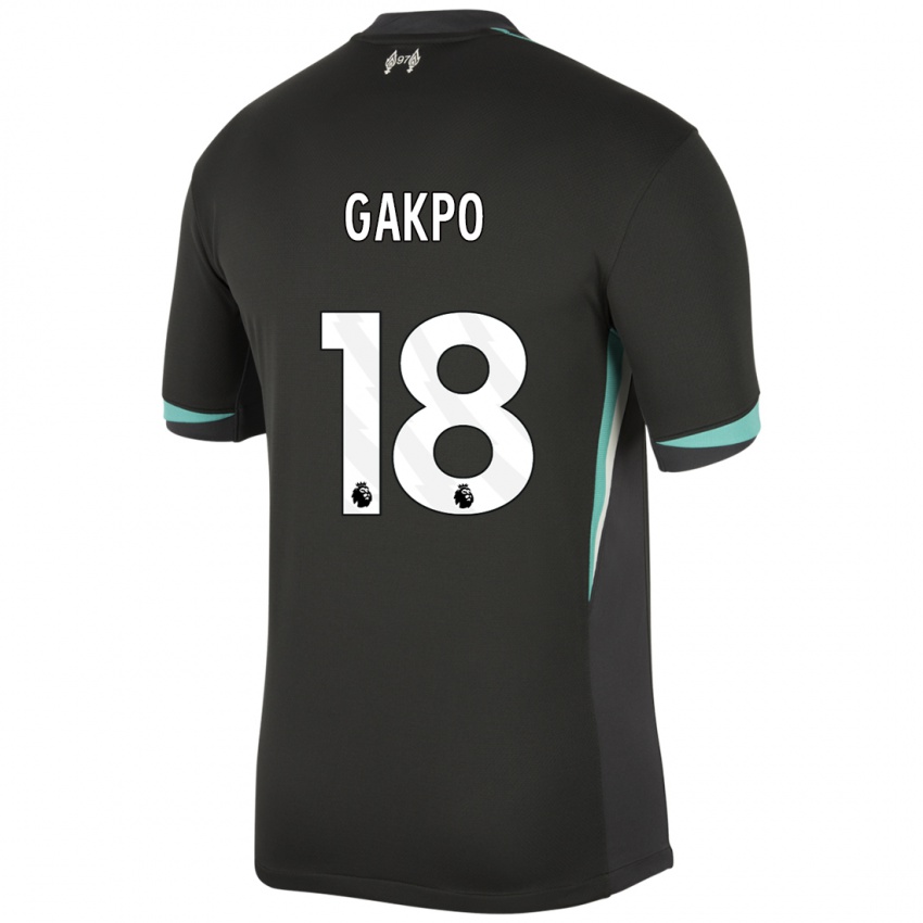 Bambino Maglia Cody Gakpo #18 Nero Antracite Bianco Kit Gara Away 2024/25 Maglietta