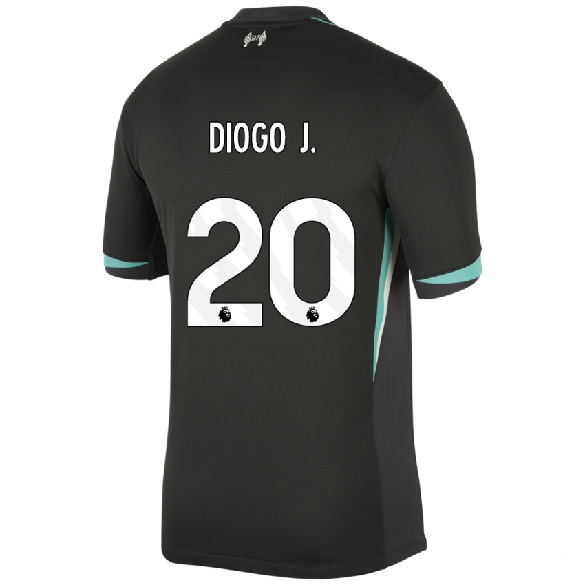 Bambino Maglia Diogo Jota #20 Nero Antracite Bianco Kit Gara Away 2024/25 Maglietta