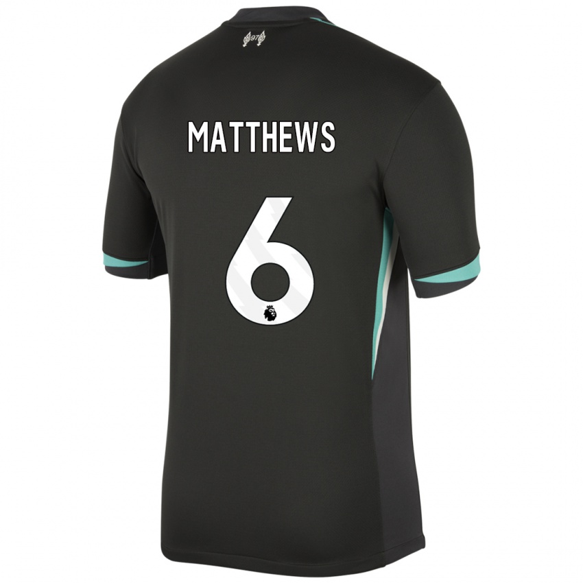 Bambino Maglia Jasmine Matthews #6 Nero Antracite Bianco Kit Gara Away 2024/25 Maglietta