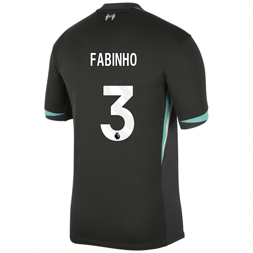 Bambino Maglia Fabinho #3 Nero Antracite Bianco Kit Gara Away 2024/25 Maglietta