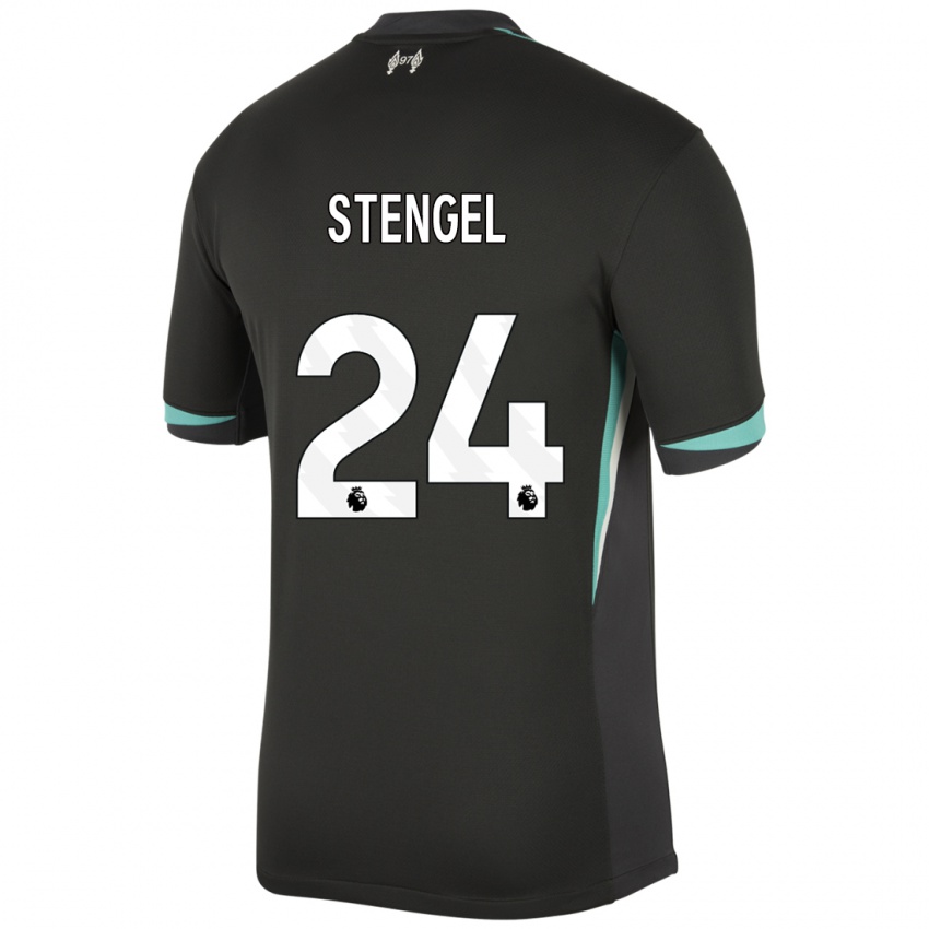 Bambino Maglia Katie Stengel #24 Nero Antracite Bianco Kit Gara Away 2024/25 Maglietta