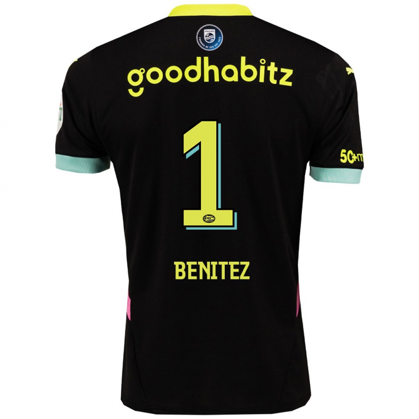 Bambino Maglia Walter Benítez #1 Nero Giallo Kit Gara Away 2024/25 Maglietta