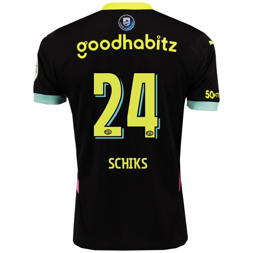 Bambino Maglia Niek Schiks #24 Nero Giallo Kit Gara Away 2024/25 Maglietta