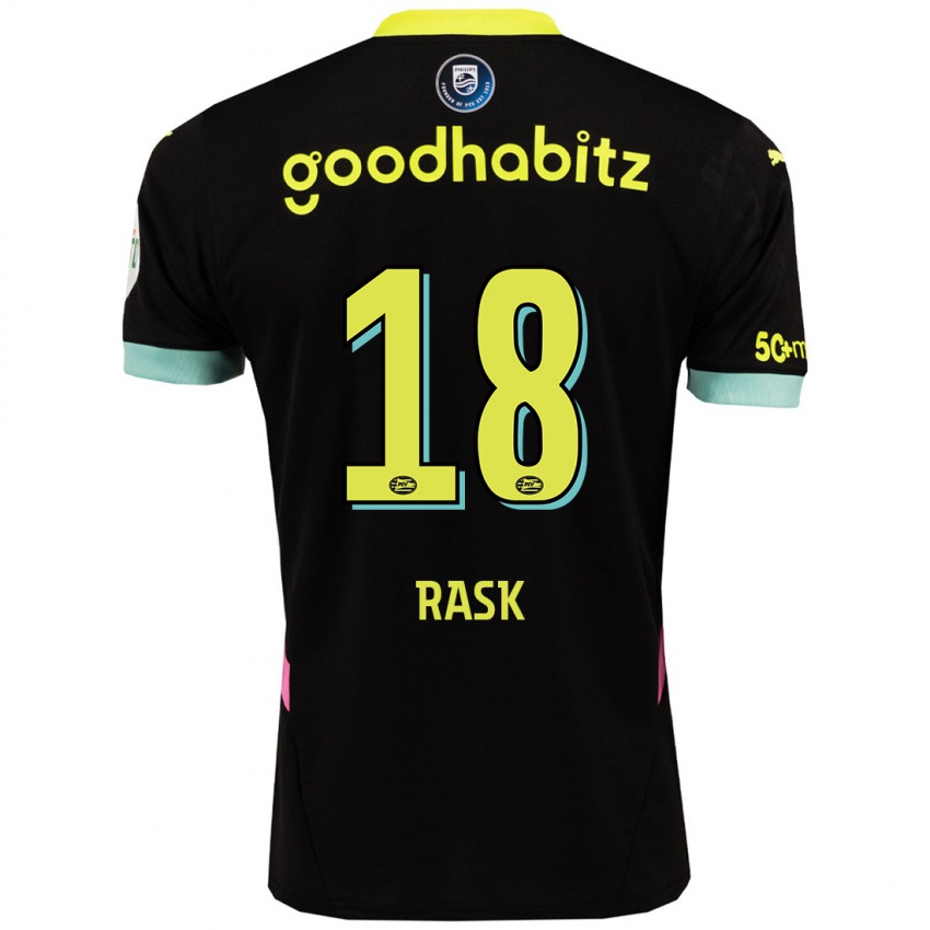 Bambino Maglia Caroline Rask #18 Nero Giallo Kit Gara Away 2024/25 Maglietta