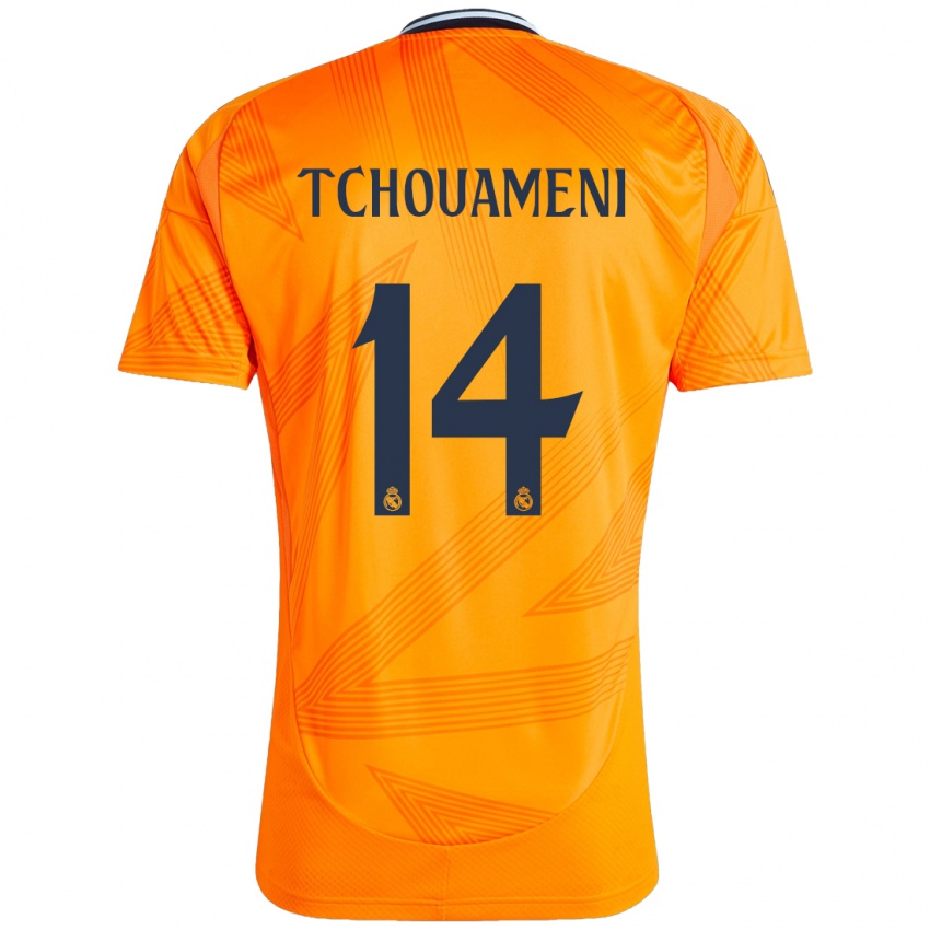 Bambino Maglia Aurelien Tchouameni #14 Arancione Kit Gara Away 2024/25 Maglietta