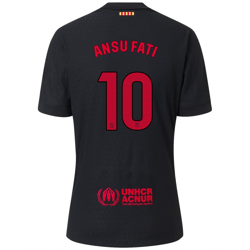 Bambino Maglia Ansu Fati #10 Nero Rosso Kit Gara Away 2024/25 Maglietta