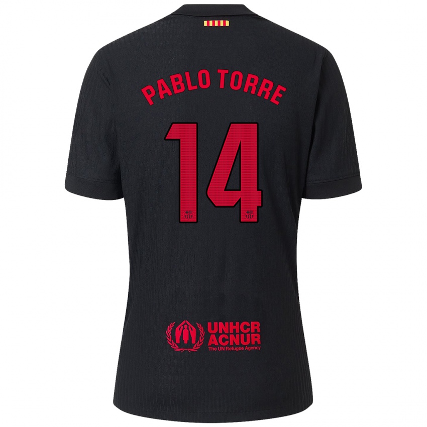 Bambino Maglia Pablo Torre #14 Nero Rosso Kit Gara Away 2024/25 Maglietta