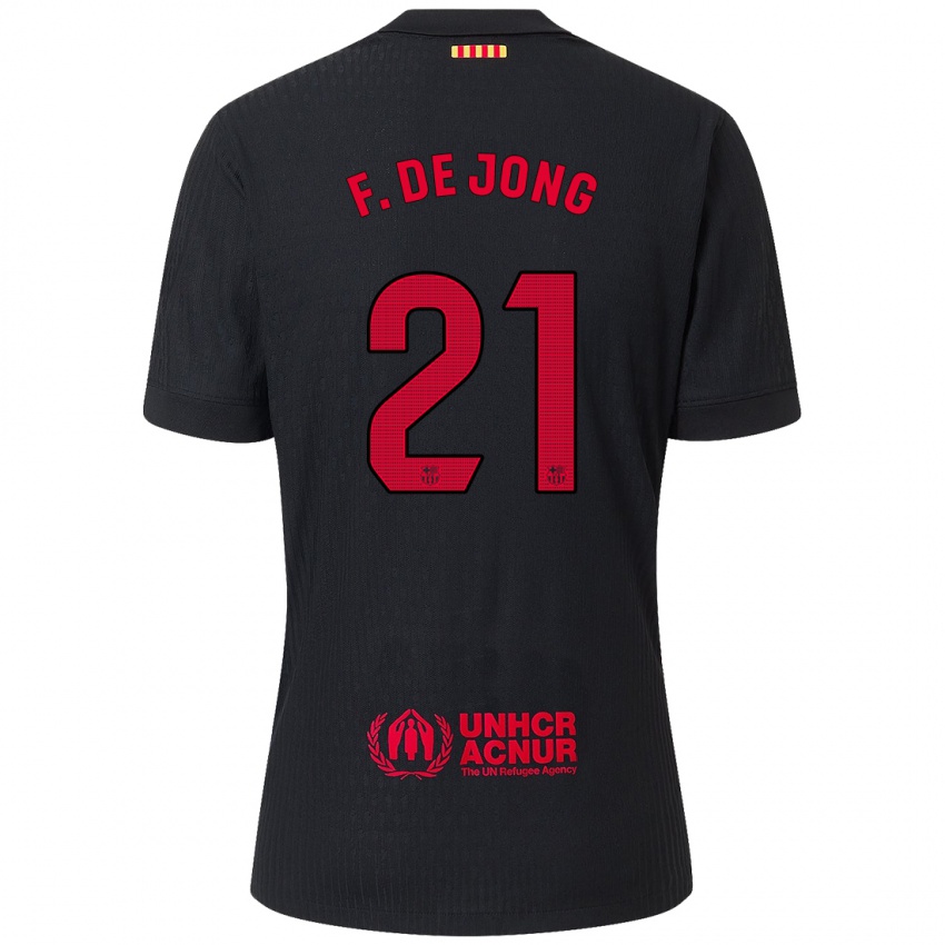 Bambino Maglia Frenkie De Jong #21 Nero Rosso Kit Gara Away 2024/25 Maglietta