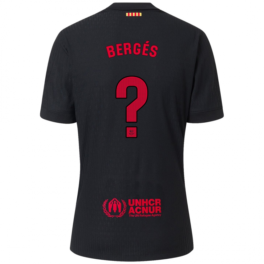 Bambino Maglia Pau Bergés #0 Nero Rosso Kit Gara Away 2024/25 Maglietta