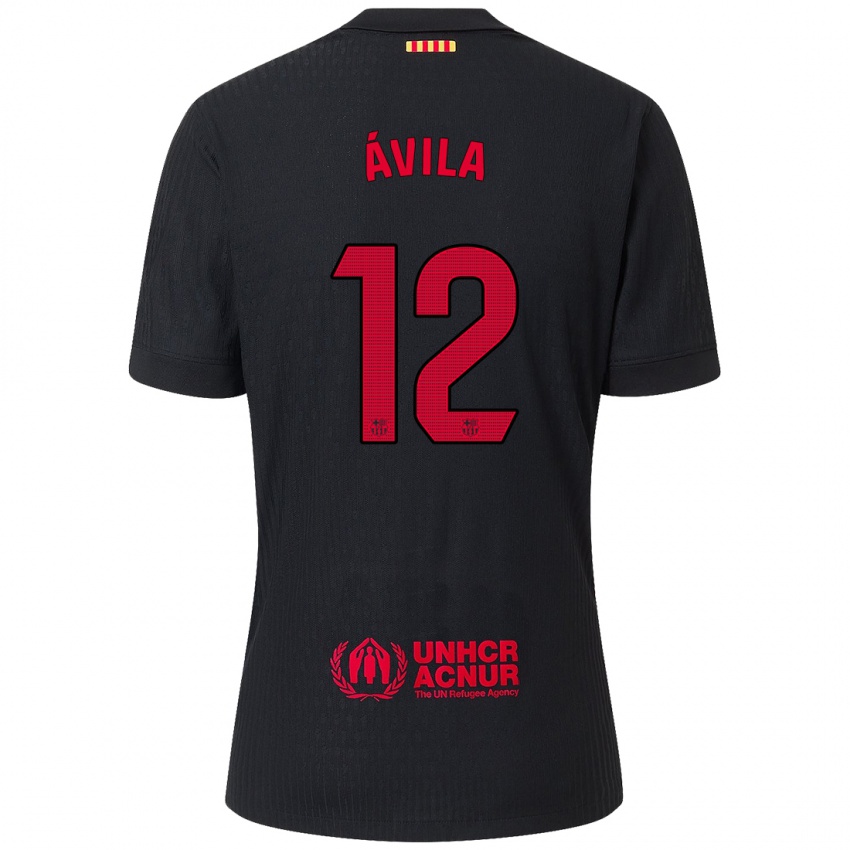 Bambino Maglia Dani Ávila #12 Nero Rosso Kit Gara Away 2024/25 Maglietta