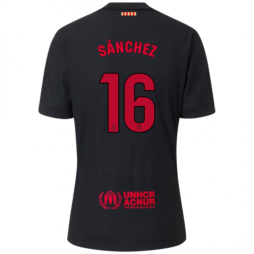 Bambino Maglia Edu Sánchez #16 Nero Rosso Kit Gara Away 2024/25 Maglietta